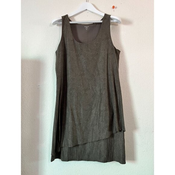 Toad & Co Womens Sleeveless Asymmetrical Hem Dress Large Brown Geometric Stretch - Picture 1 of 11